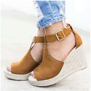 Jolimall Women's Espadrille Ankle Strap Wedge Sandals Size 8